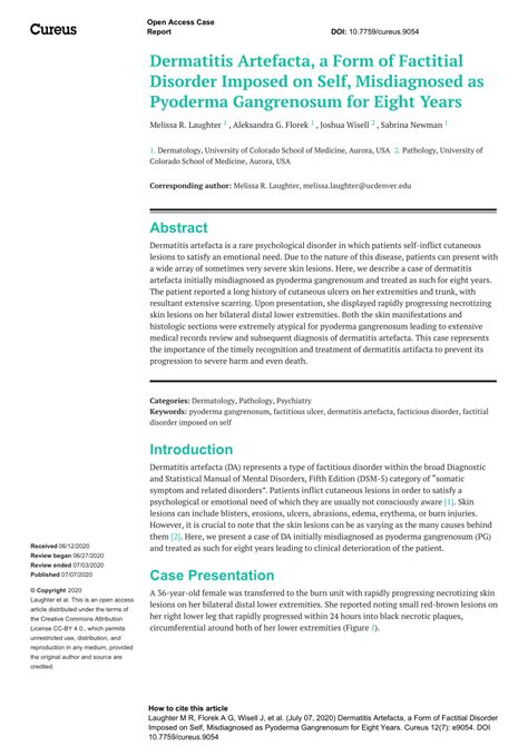 PDF Dermatitis Artefacta A Form Of Factitial Disorder Imposed On