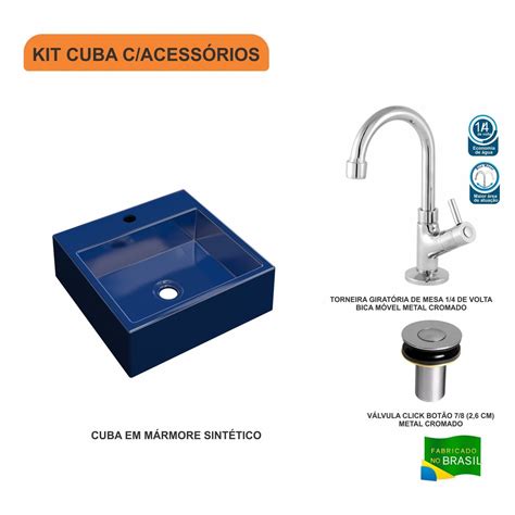 Kit Cuba Q355 Torneira 1198 Metal Válvula Click 1 Polegada B Compace