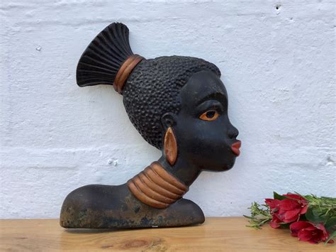 Mid Century Chalkware Wall Hanging African Woman With Styled Etsy De