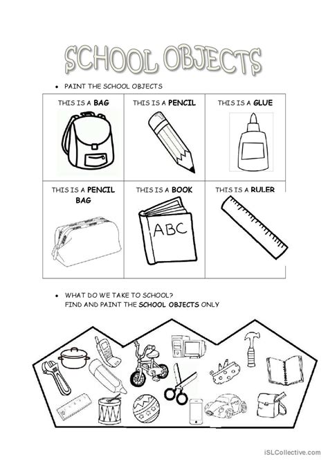 School Objects Picture Description English Esl Worksheets Pdf Doc