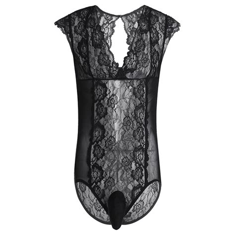 Sexy Men S Lingerie One Piece Lace Floral Sissy Pouch Bodysuit Leotard Pajamas Ebay