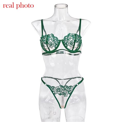 Ellolace Cobalt Lingerie Thongs Women S Underwear Set Woman Pieces Fancy Lace Transparent Bra