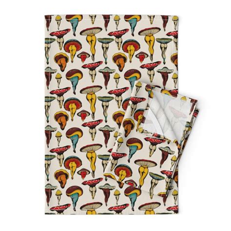 Mushroom Butt Tea Towels Set Of 2 Sexy Mushrooms By Cecilia Granata