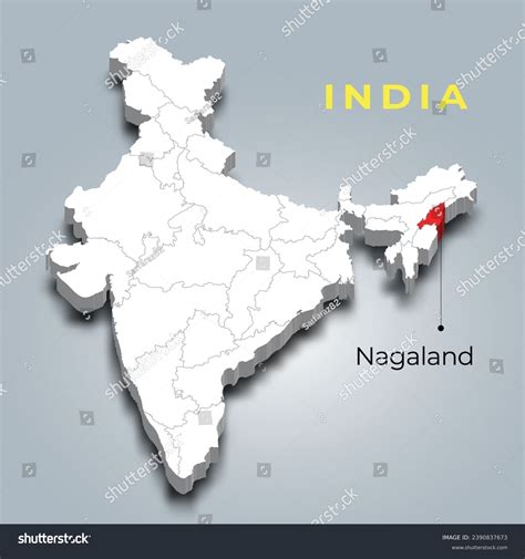 Nagaland State Map Location In Indian 3d Royalty Free Stock Vector