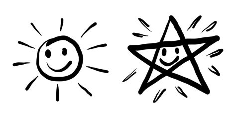 Doodle Set Cartoon Expressions Effects Sun And Star Kids Drawing