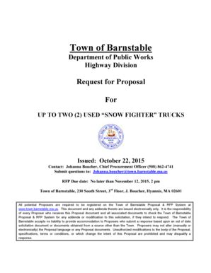 Fillable Online Town Barnstable Ma Rfp For Used Snow Fighter And