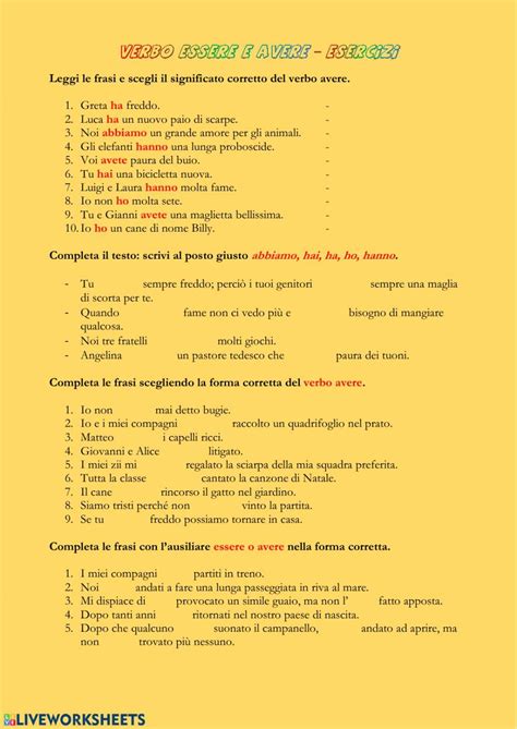 essere e avere - esercizi worksheet in 2023 | Italian words, Language ...