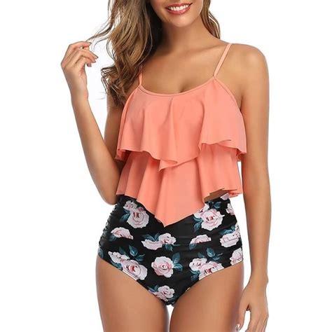 Femmes Maillots de Bain Femme Bikini à 2 Pieces Volants Vintage