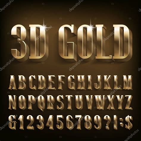 3D Gold alfabeto de fuente Letras doradas brillantes números y