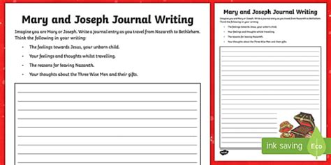 Mary And Joseph Journal Writing Worksheet Worksheet Australia