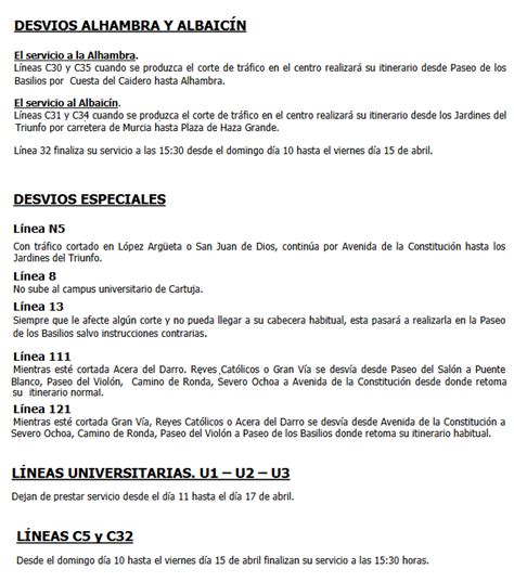 Horarios Y Desv Os De Autobuses Semana Santa Granada