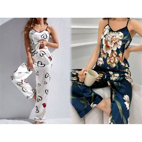 Sexy Sleepwear Silk Terno Pajama Camisole Soft Satin Fabric Nightwear Lingerie Set Shopee
