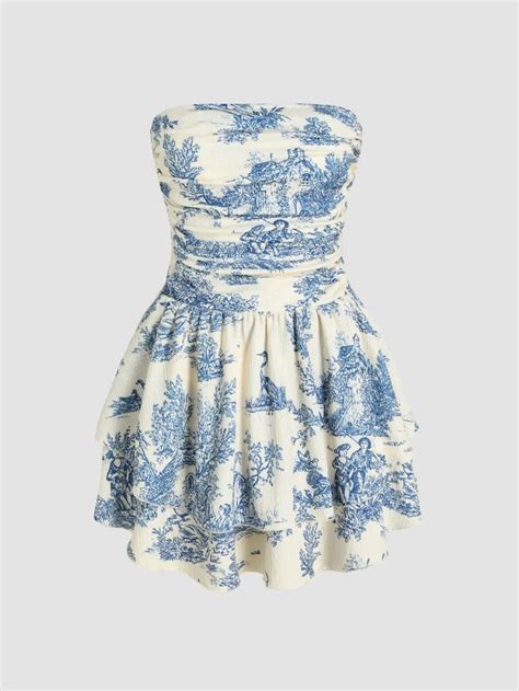 Western Outfits Toile De Jouy Shirred Ruched Mini Dress For Date