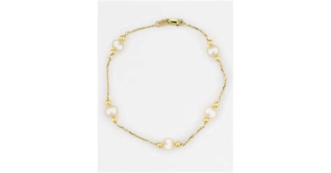 Effy 6mm White Pearl And 14k Yellow Gold Station Bracelet In Metallic Lyst