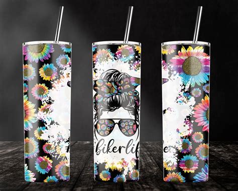 Biker Life Sunflower Tie Dye Sumlimation For 20oz Skinny Tumbler Wrap