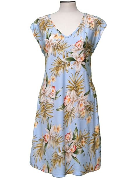 Classic Orchids Short Hawaiian Dress With Cap Sleeves