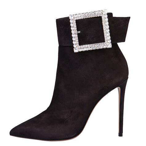 Black Rhinestone Buckle High Heel Ankle Booties Ankle Booties Heels Heels High Heel Ankle