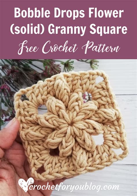 Crochet Bobble Drops Flower Granny Square In Solid Color