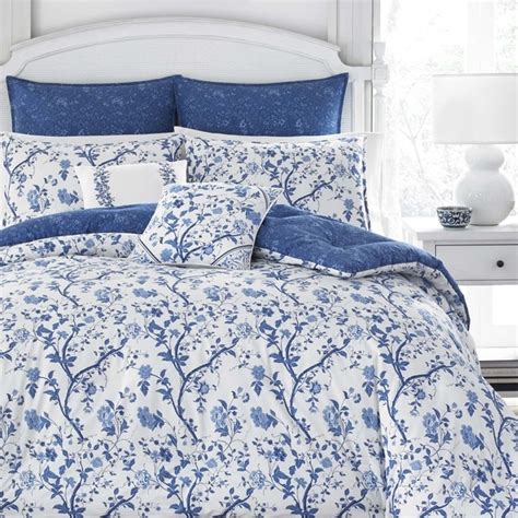 Shop Laura Ashley Elise Navy 7 Piece Comforter Set On Sale Free