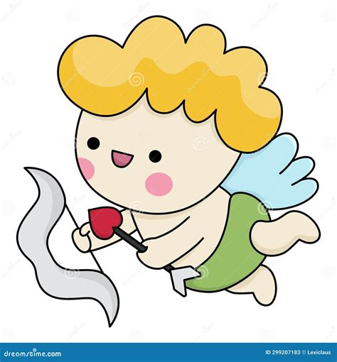 Vector Cartoon Kawaii Cupid With Wings Bow And Arrow Amour Isolated