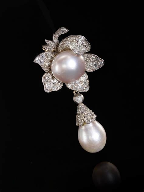 Natural Pearl And Diamond Brooch Late 19th Century Vienna 1900 Collection