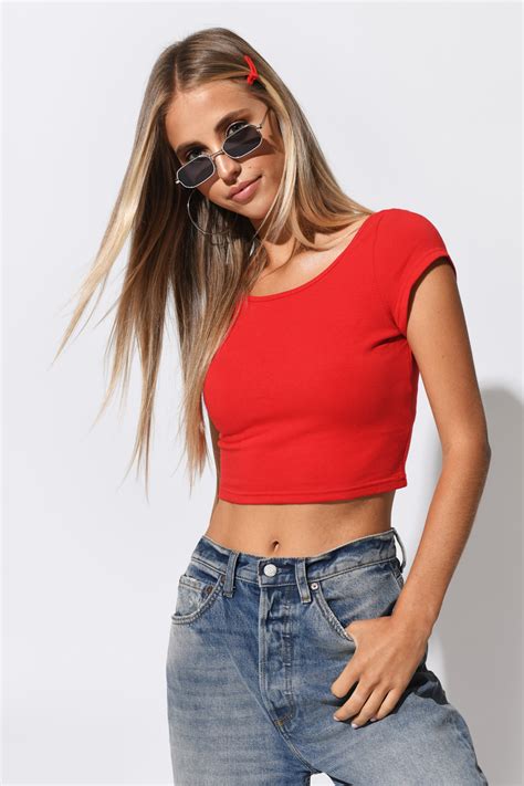 Cute Red Crop Top Red Top Scoop Neck Top Red Crop Top 6 Tobi Us