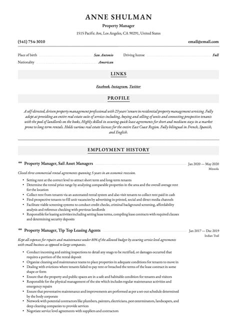 Property Manager Resume Writing Guide Templates