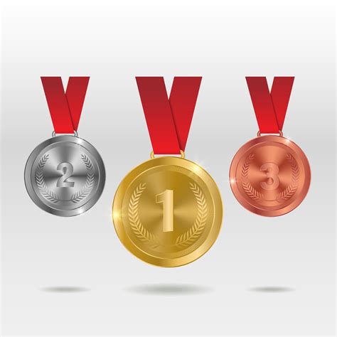 Set Of Gold Silver And Bronze Medals Vector Illustration