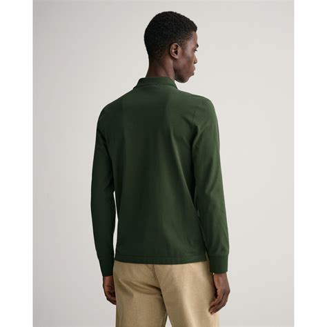 Gant Gant Long Sleeve Original Rugger Polo Shirt Mens Storm Green