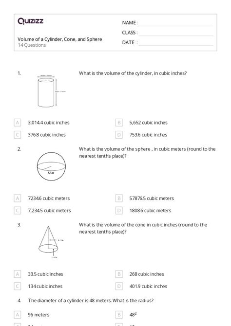 50 Volume Of A Cylinder Worksheets For 8th Grade On Quizizz Free