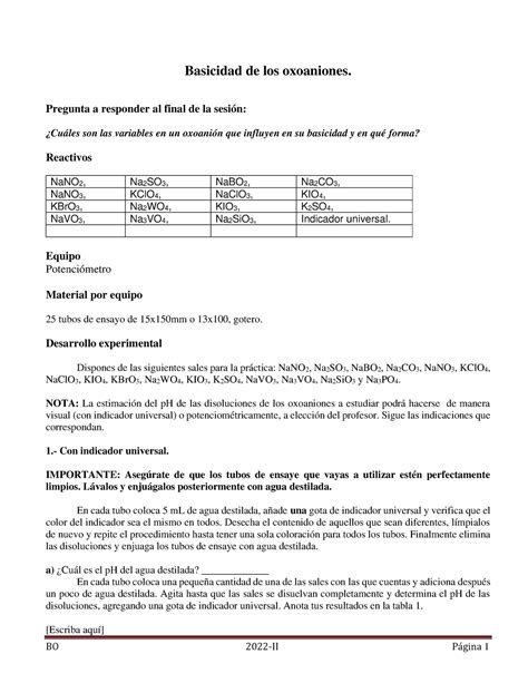 6 BO Basicidad de los oxoaniones 22b Escriba aquí Basicidad de los