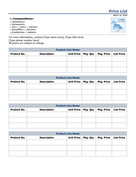 Excel Price List Template With Pictures Excel Templates