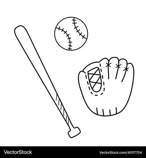 Baseball glove bat and ball doodle Royalty Free Vector Image