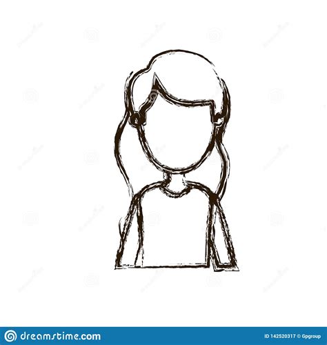 Blurred Silhouette Caricature Faceless Half Body Woman With Wavy Long