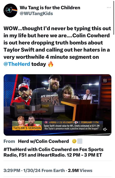 Colin Cowherd dismantles the Taylor Swift haters. Definitely worth the ...