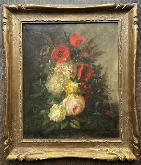 Tableau Ancien Me Nature Morte Bouquet Fleurs Peinture Signature