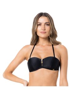 Bikini Tops Top Ziper Fio Liso Preto Brand Lua Morena