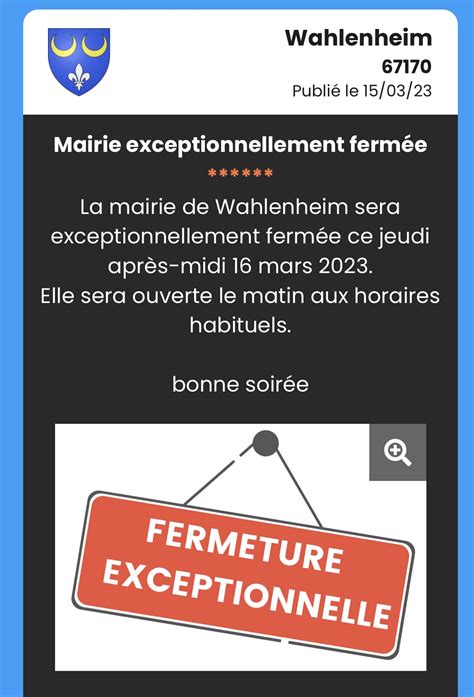 Mairie exceptionnellement fermée WAHLENHEIM