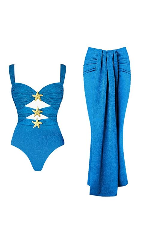 Starfish Bikini And Trouser Set With Skirt Sexy Two Piece Swimsuit For Women High Fork Skirts