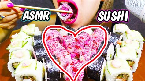 ASMR SUSHI ROLL HEART PLATTER Chewing Satisfying Eating Sounds NO