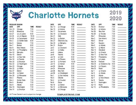 Printable 2019-2020 Charlotte Hornets Schedule