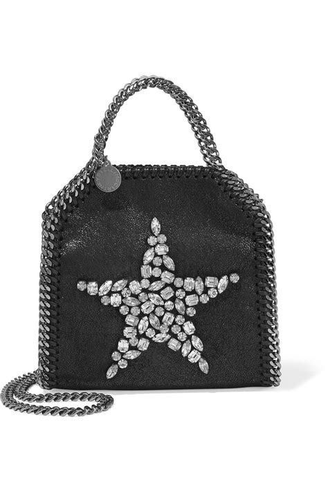 Black The Falabella Tiny Embellished Faux Brushed Leather Shoulder Bag