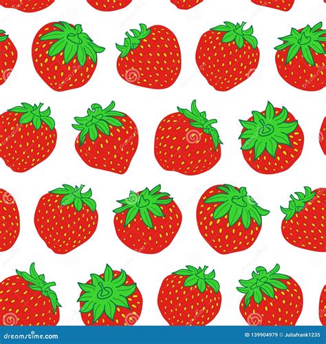 Vector Red Strawberry Seamless Pattern On White Stock Vector