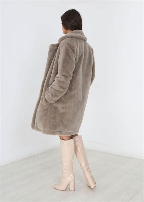 Brave Soul Taupe Double Breasted Faux Fur Coat Matalan