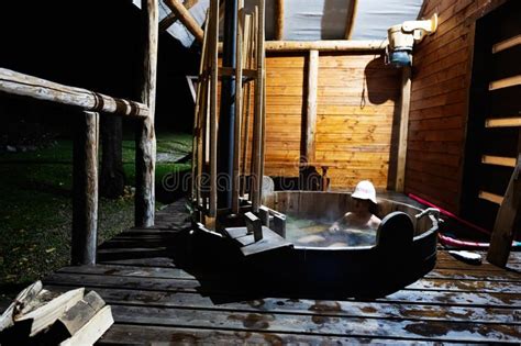 Rustic Cabin Hot Tub Wooden Deck Night Stock Photos Free Royalty Free Stock Photos From
