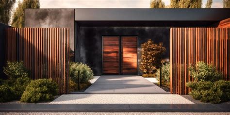 Premium Photo | Modern garden and gate with a black fence