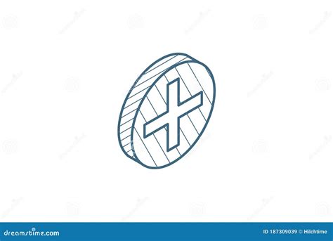 Plus Sign Positive Isometric Icon 3d Line Art Technical Drawing Editable Stroke Vector Stock