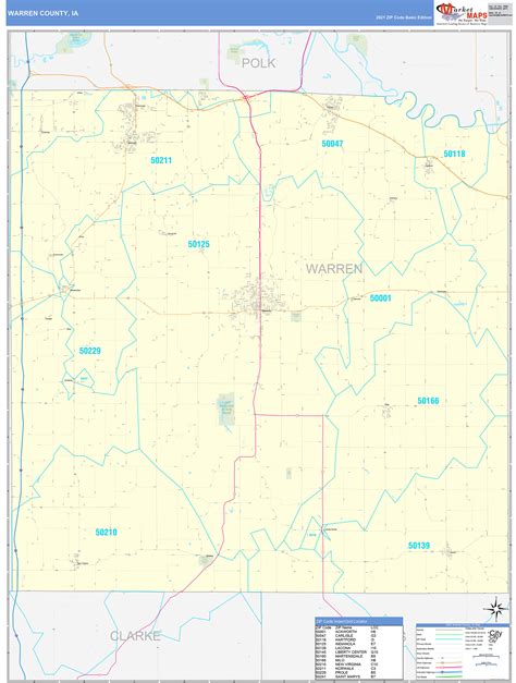 Warren County, IA Zip Code Wall Map Basic Style by MarketMAPS