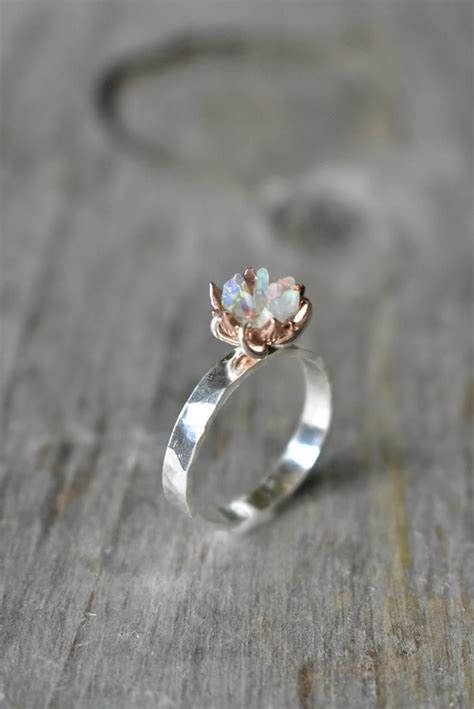 Unique Fire Opal Ring Custom Uncut Opal Promise Ring Lotus Etsy