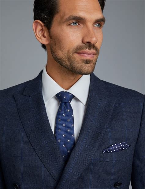 Men S Navy Blue Prince Of Wales Windowpane Plaid Slim Fit Suit Jacket